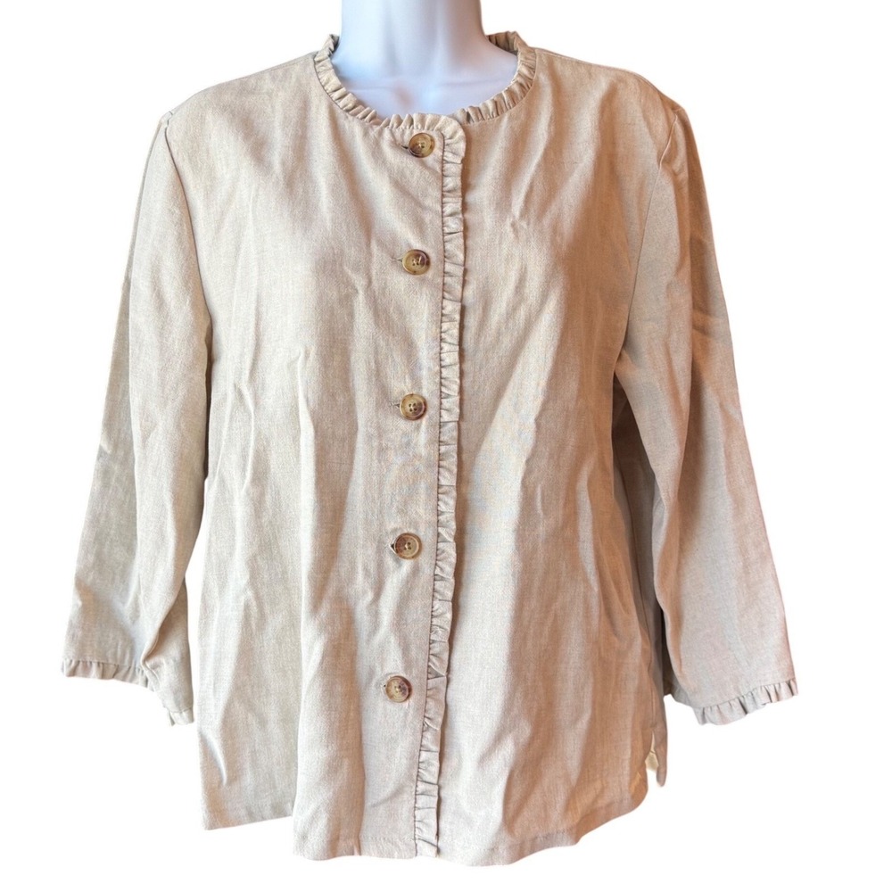 Orvis Linen Blend Jacket Women's Size 8 Beige Button Front